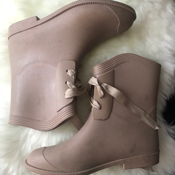 Taupe Lace-Up Rubber Booties - Picture 6 of 10